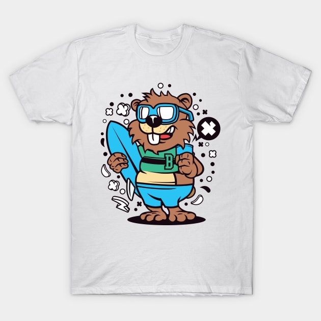 Beaver Surfing T-Shirt by p308nx